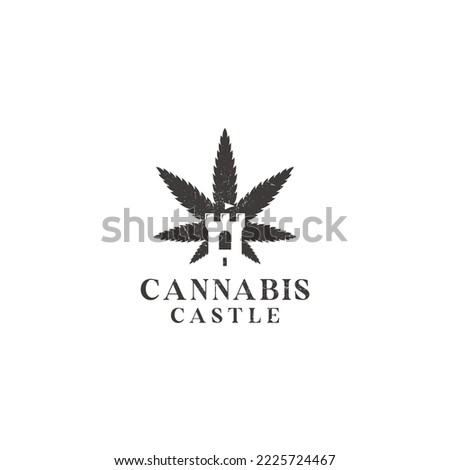 Cannabis and king castle negative space logo design icon