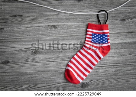 christmas sock on wooden background