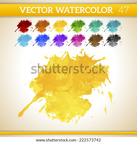 Yellow Vector Watercolor Artistic Splash for Design and Decoration. In rainbow color variations. 