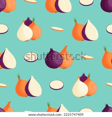 Cute onion seamless pattern. Flat vector illustration