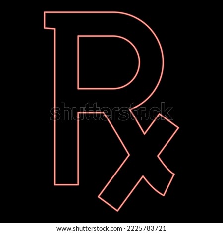 Neon rx symbol prescription red color vector illustration image flat style light