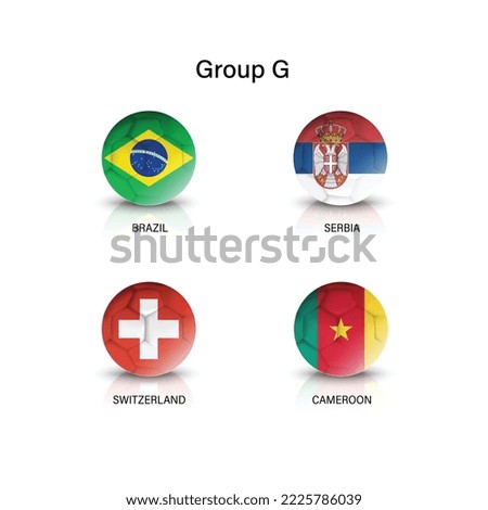 Qatar soccer cup tournament 2022. Group G stages. Football with country flag pattern. Vector.