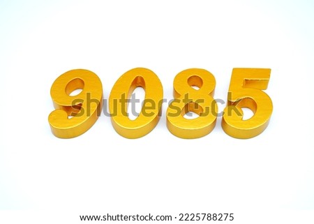   Number 9085 is made of gold-painted teak, 1 centimeter thick, placed on a white background to visualize it in 3D.                              