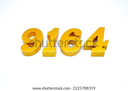   Number 9164 is made of gold-painted teak, 1 centimeter thick, placed on a white background to visualize it in 3D.                                 
