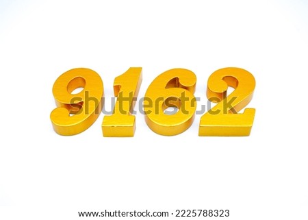  Number 9162 is made of gold-painted teak, 1 centimeter thick, placed on a white background to visualize it in 3D.                                  