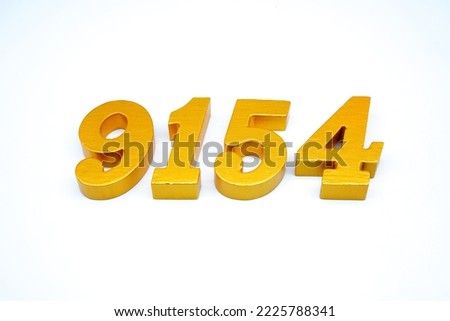   Number 9154 is made of gold-painted teak, 1 centimeter thick, placed on a white background to visualize it in 3D.                                   