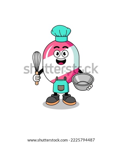 Illustration of candy as a bakery chef , character design