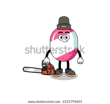 candy illustration cartoon as a lumberjack , character design