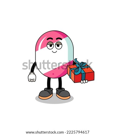 candy mascot illustration giving a gift , character design