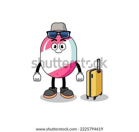 candy mascot doing vacation , character design