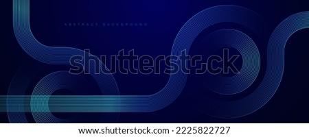 Abstract glowing circle lines on dark blue background. Geometric stripe line art design. Modern shiny blue lines. Futuristic technology concept. Suit for poster, cover, banner, brochure, website Royalty-Free Stock Photo #2225822727