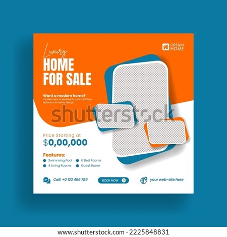 Modern real estate house property sale social media post banner template and home sale square banner, flyer or poster template design