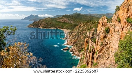 Beautiful seascape with the scenographic rock formations known as Calanques de Piana. Corse, France. Royalty-Free Stock Photo #2225862687