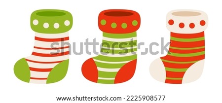 Set of Christmas Sock in flat style isolated