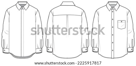 Men's long sleeves formal shirt flat sketch illustration drawing with front and back view, Woven shirt for formal wear and casual wear fashion illustration template mock up Royalty-Free Stock Photo #2225917817