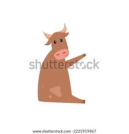 Vector cartoon illustration on a white background. A sitting cow. The concept of agriculture.