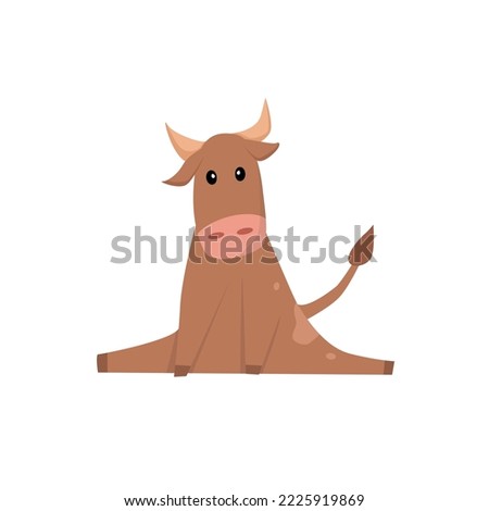 Vector cartoon illustration on a white background. Sitting cow.