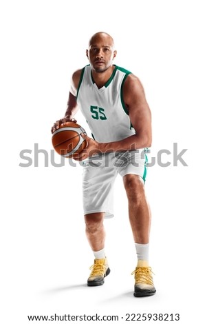 Sport. Professional basketball player preparing to attack. On a white background Royalty-Free Stock Photo #2225938213