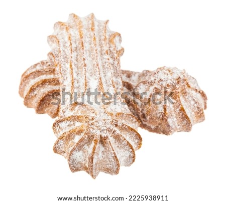 Cookies in sugar isolated on white background.  Detail for design. Design elements. Macro. Full focus. Background for business cards, postcards and posters.