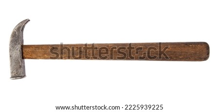 Old vintage hammer isolated on white background. Detail for design. Design elements. Macro. Full focus. Background for business cards, postcards and posters.