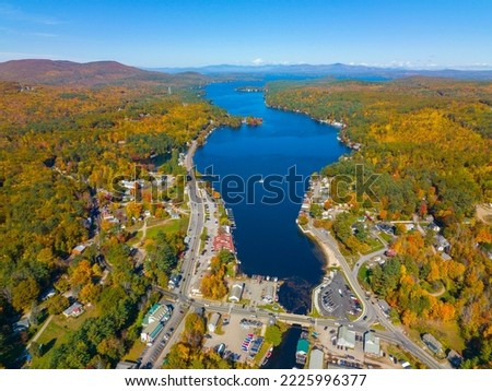 Alton Bay at Lake Winnipesaukee aerial view and village of Alton Bay in fall in town of Alton, New Hampshire NH, USA.  Royalty-Free Stock Photo #2225996377