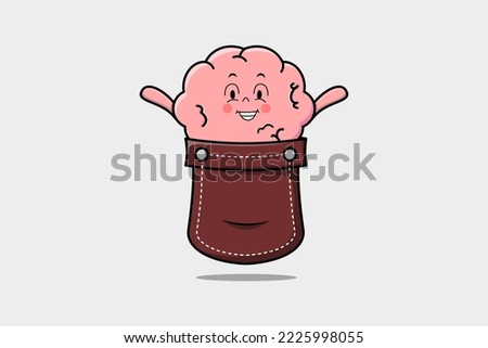 Cute cartoon Brain character coming out from pocket look so happy