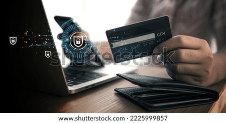 Cybersecurity, credit card, and privacy concepts to protect data. lock icon and internet network security technology Businessman protecting personal information on smartphone