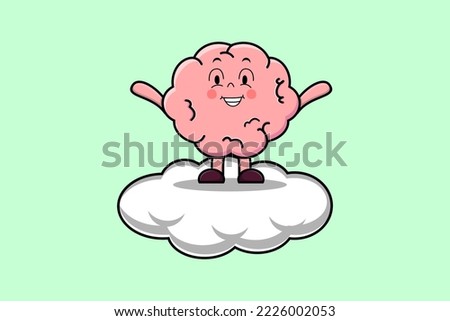 Cute cartoon Brain character standing in cloud vector illustration