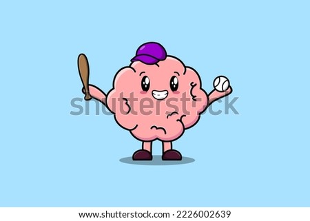 Cute cartoon Brain character playing baseball in modern style design