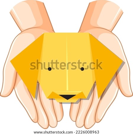 Origami dog on human hands illustration