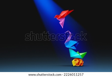 Developing skills and skill development transformation or Transform and rise to succeed or improving concept and leadership in business through innovation and evolution with paper origami Royalty-Free Stock Photo #2226011257