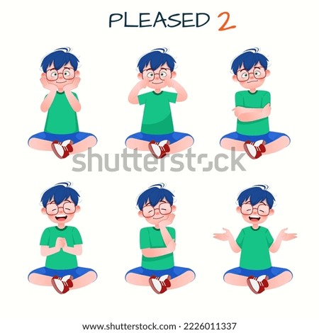 Set of kid boys showing pleased expressions.Vector illustration.