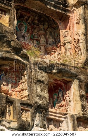 Details of Nankan grotto in Bazhong, Sichuan, China.