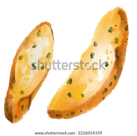 Fries potato wedge thick cut deep fried patatoes watercolor painting illustration