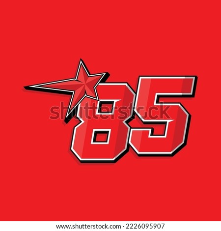 Simple custom number for sport and racing with star 85. Vector design