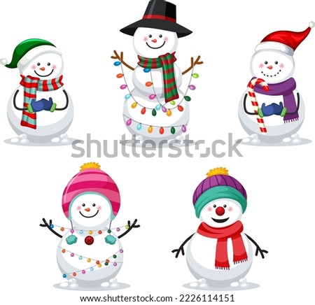 Christmas snowman cartoon character set illustration