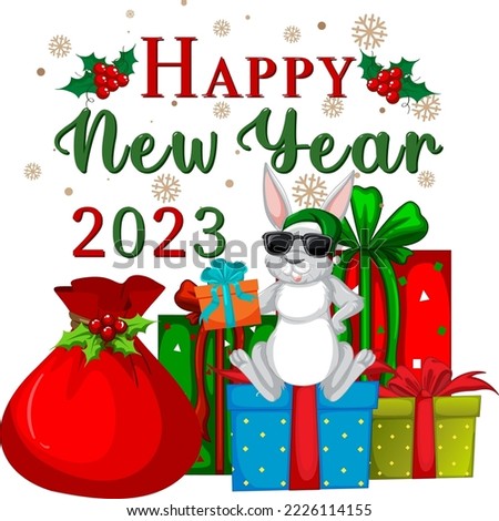 Happy New Year Banner Design with Cute Rabbit illustration