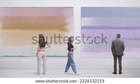 People in the art gallery looking at paintings, abstract contemporary art concept Royalty-Free Stock Photo #2226132219