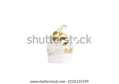 sundae cranchy pistachio in white clean background ice cream