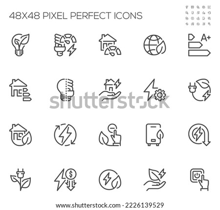 Energy Saving and Conservation. Energy Consumption Reduction, Energy Efficiency. Vector Line Icons Set. Editable Stroke. 48x48 Pixel Perfect. Royalty-Free Stock Photo #2226139529