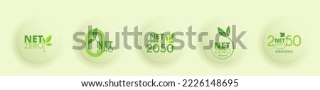 Zero emission by 2050. Gauge arrow set to zero. Carbon neutral. Net zero greenhouse gas emissions objective. Climate neutral long term strategy. No toxic gases. Vector illustration, flat, clip art. Royalty-Free Stock Photo #2226148695
