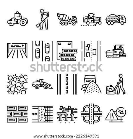 Road construction line icons set. Signs for web page, mobile app, button. Editable stroke. Royalty-Free Stock Photo #2226149391