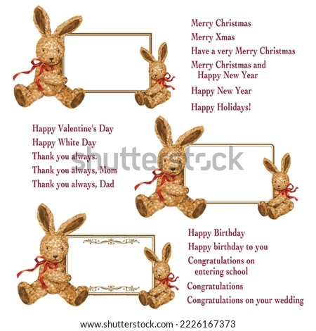 Greeting card material using cute hand-drawn rabbits,,