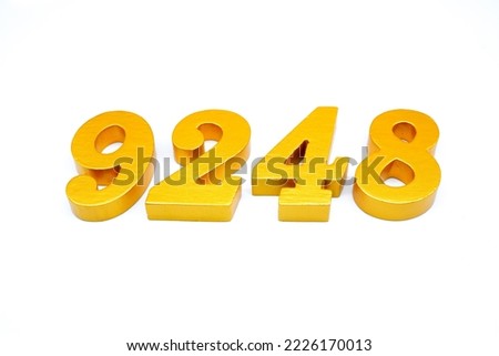  Number 9248 is made of gold-painted teak, 1 centimeter thick, placed on a white background to visualize it in 3D.                                