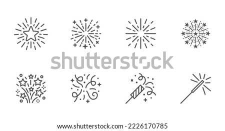 Firework line icon set. Christmas sparkler confetti, firecracker minimal vector illustration. Simple outline sign for New Year celebration party. Editable Stroke Royalty-Free Stock Photo #2226170785