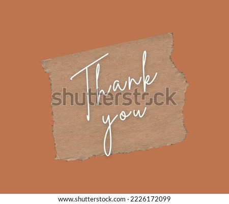 Thank you template in brown color.  white color text. Typography, handwriting and cursive writing.  Royalty-Free Stock Photo #2226172099