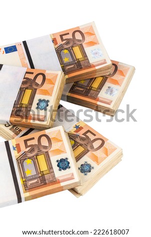 stack of many fifty euro bills. symbol photo for money, wealth, income and expenditure