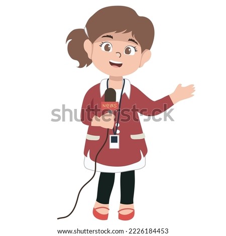 A kid dream job the cute journalist on white background for kids fashion artworks, children books, birthday invitations, greeting cards, posters. Fantasy cartoon vector illustration. Royalty-Free Stock Photo #2226184453