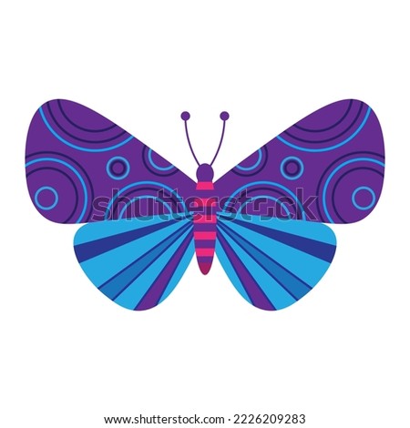 Purple and blue colorful butterfly clip art vector, isolated on white background