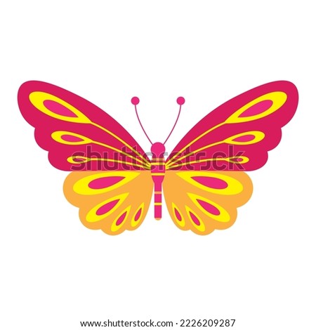 Pink and orange vector butterfly clip art, isolated on white background